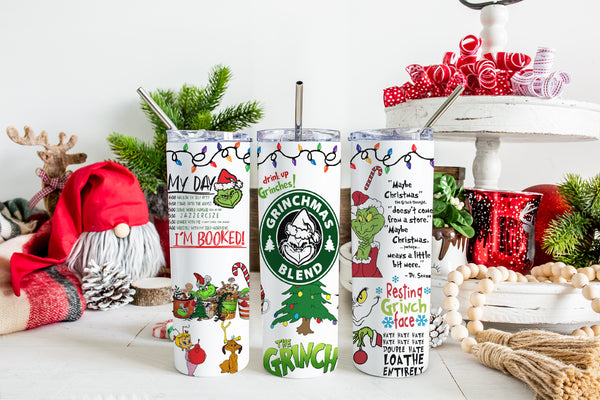 Christmas gift Grinch face Skinny tumbler, Christmas grinch